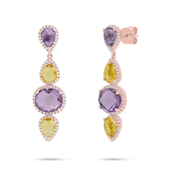 0.39CT DIAMOND & 6.35CT CITRINE & AMETHYST EARRING
