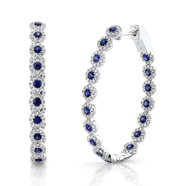 0.86CT DIAMOND & 1.83CT BLUE SAPPHIRE OVAL HOOP EARRING