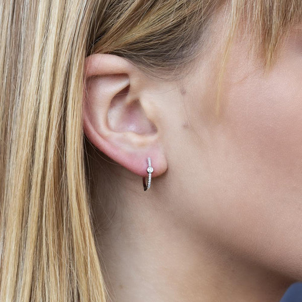 Shy Creation 0.13Ct Diamond Bezel Hoop Earring SC55007494
