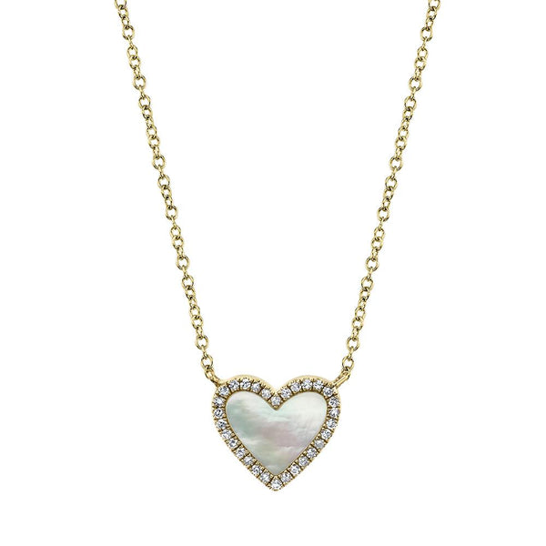 Shy Creation 0.09Ct Diamond & 0.56Ct Mother Of Pearl Heart Necklace SC55012462