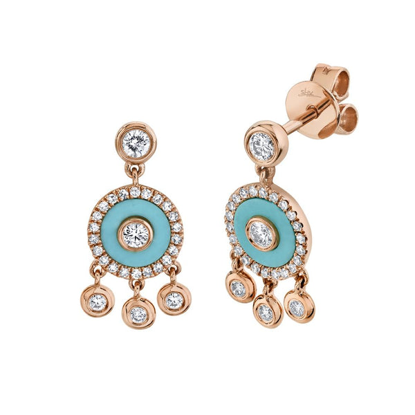 0.38CT DIAMOND & 0.40CT COMPOSITE TURQUOISE BEZEL EARRING