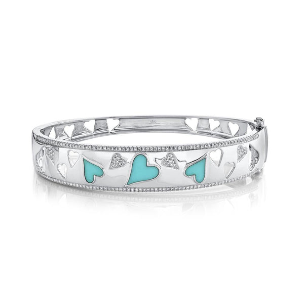 0.52CT DIAMOND & 0.89CT COMPOSITE TURQUOISE PAVE HEART BANGLE