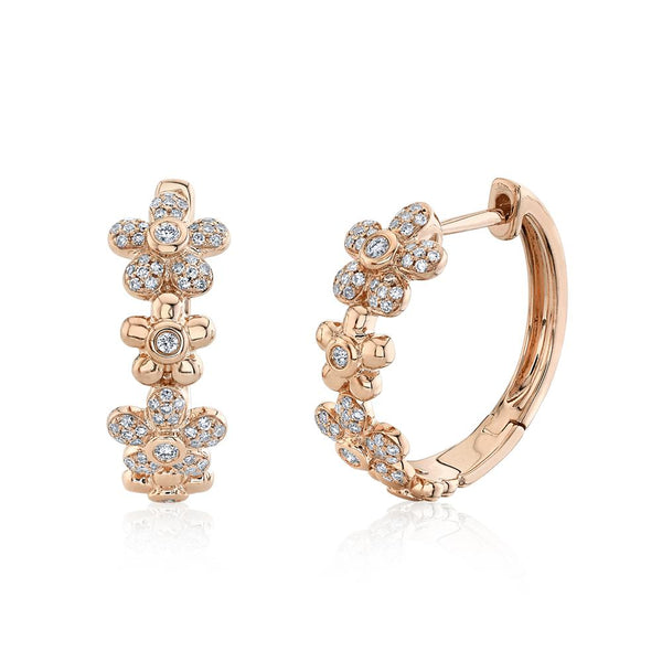 0.34CT DIAMOND BEZEL FLOWER HOOP EARRING