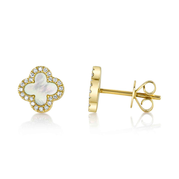 Shy Creation 0.11Ct Diamond & 0.35Ct Mother Of Pearl Clover Earring SC55025137V2