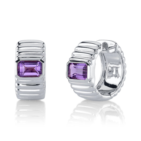 0.96CT AMETHYST RIBBED HOOP EARRING