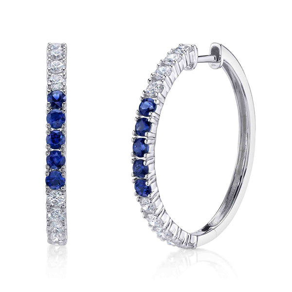 0.91CT DIAMOND & 0.61CT BLUE SAPPHIRE HOOP EARRING