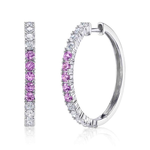 0.91CT DIAMOND & 0.63CT PINK SAPPHIRE HOOP EARRING
