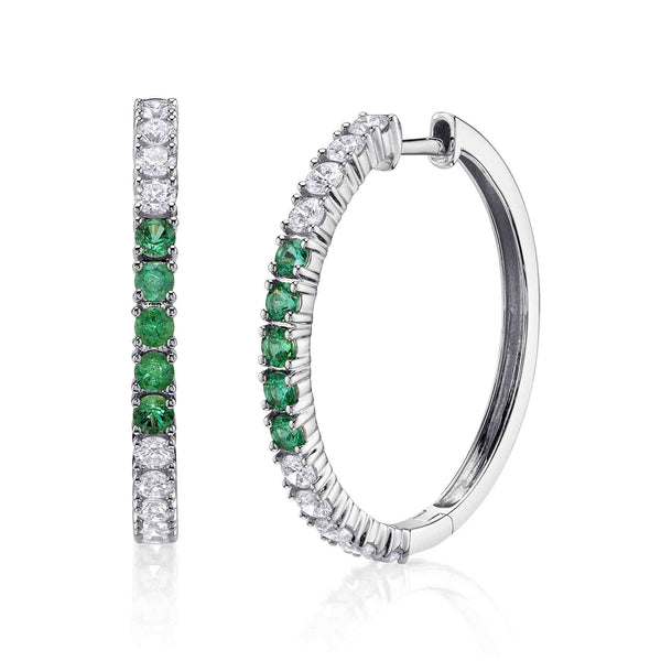 0.91CT DIAMOND & 0.50CT EMERALD HOOP EARRING