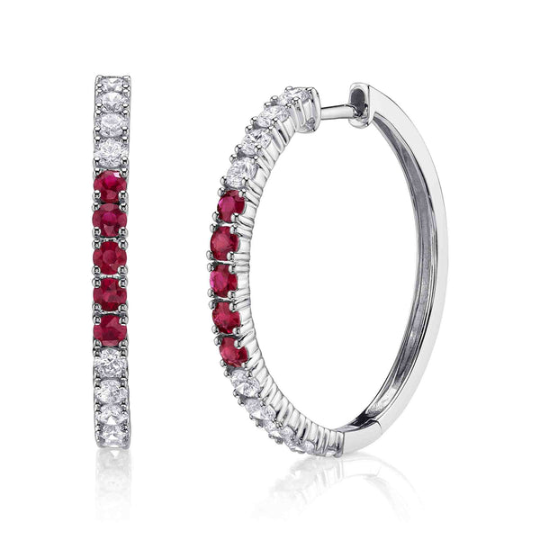 0.91CT DIAMOND & 0.60CT RUBY HOOP EARRING