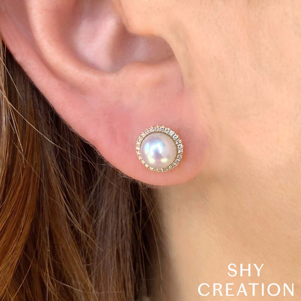 Shy Creation 0.16Ct Diamond & Cultured Pearl Stud Earring SC55023954