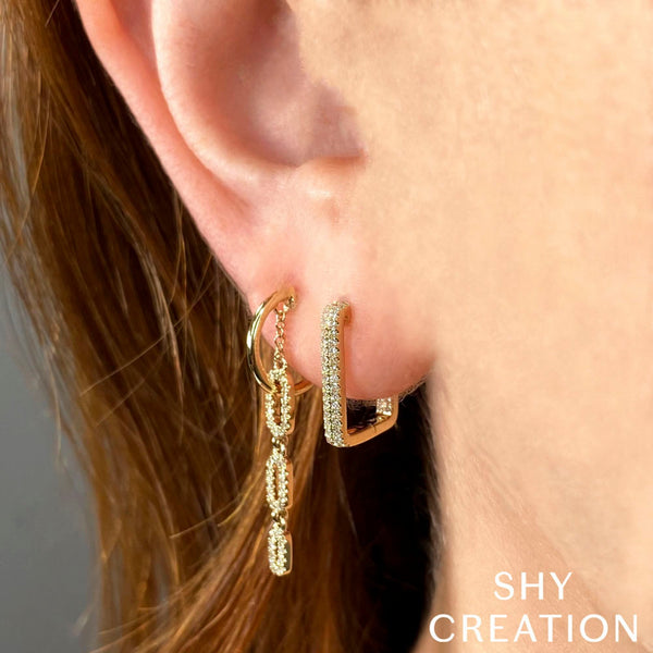 Shy Creation 0.27Ct Diamond Rectangle Hoop Earring SC55024154H0.60
