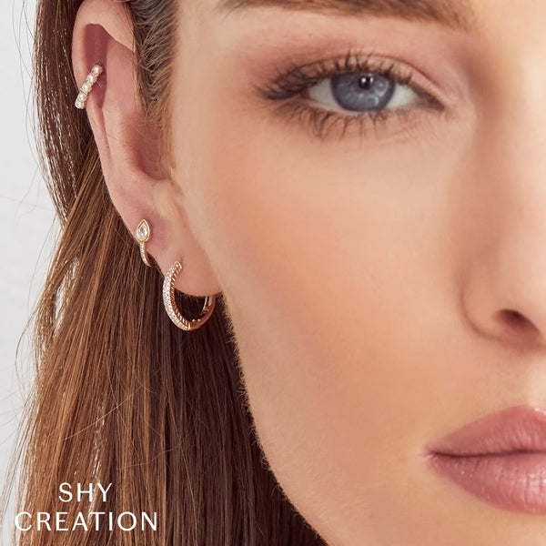 Shy Creation 0.21Ct Diamond Pave Hoop Earring SC55004582