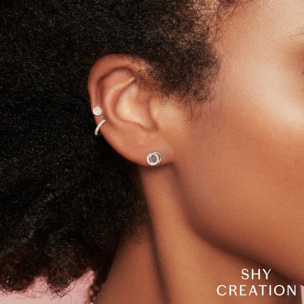 Shy Creation 0.09Ct Diamond Love Knot Circle Stud Earring SC55009821