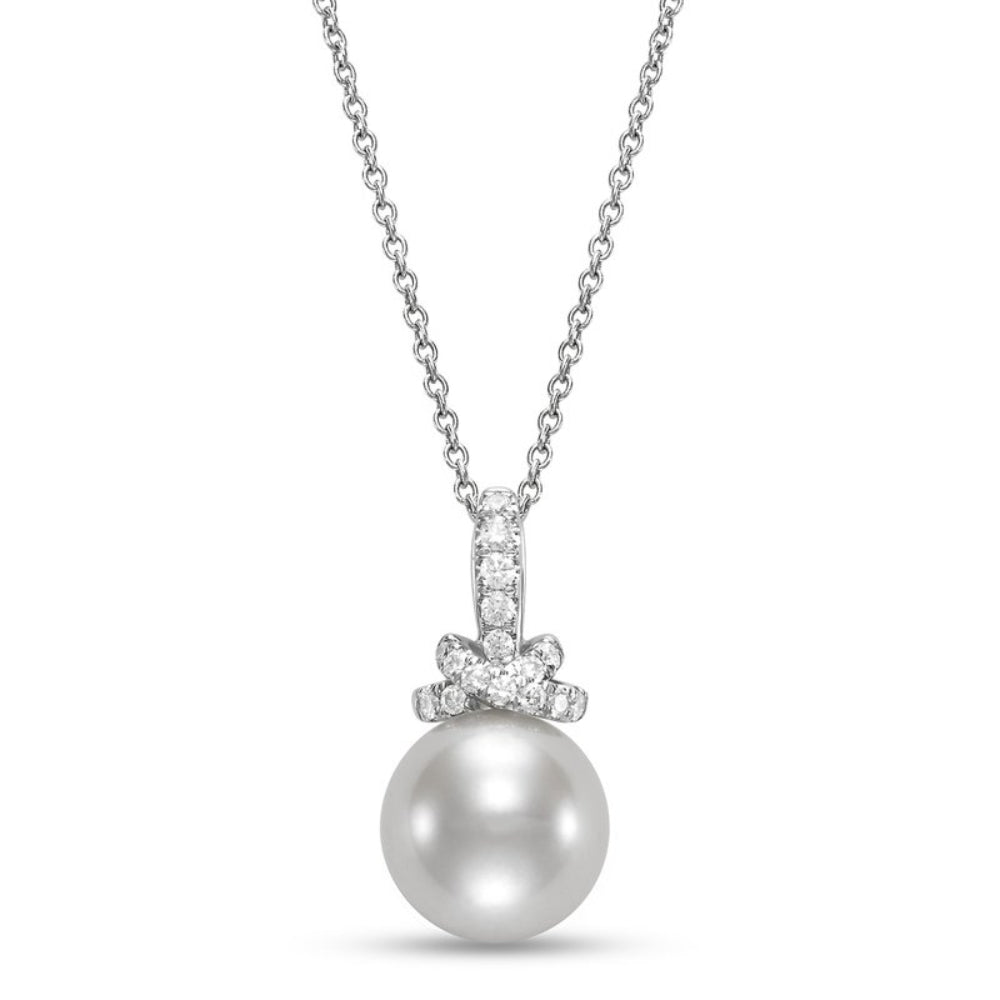 Mastoloni Sorrento Collection 18k Gold Pearl and Diamond Bow Pendant