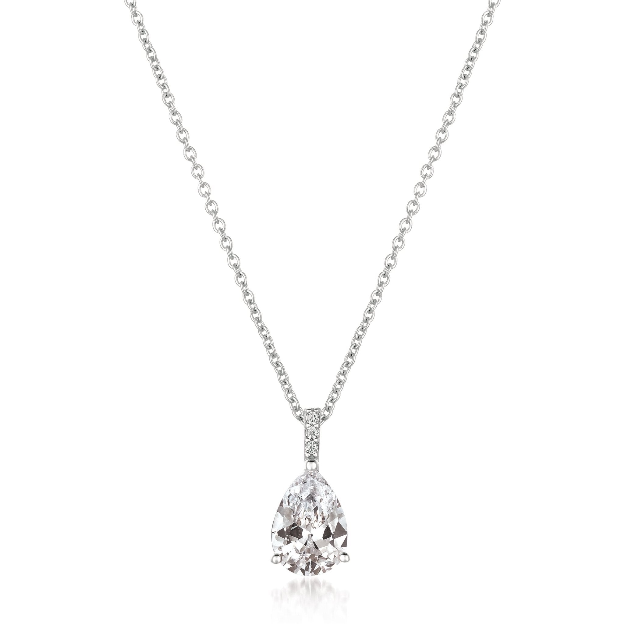 Crislu Accented Pear Pendant Finished in Pure Platinum Jewelry