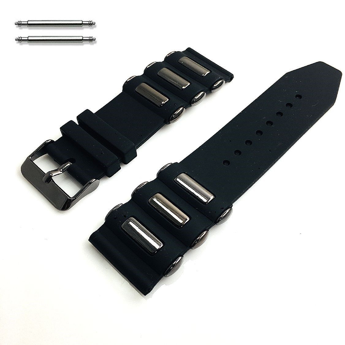 All Black 26MM Rubber Silicone Bullets Style Replacement Watch Band Strap #4058