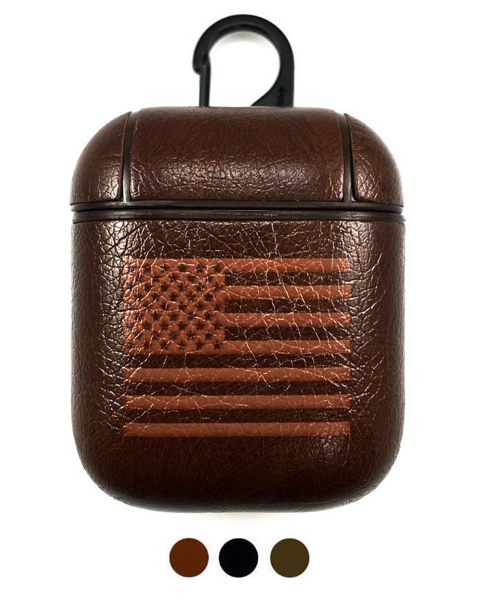 Apple AirPods 1 2 Pro Charging Case Leather Cover Skin America American USA Flag #298