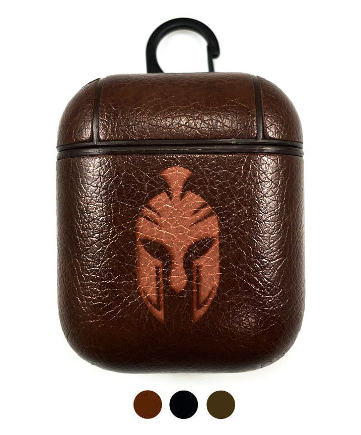 Apple AirPods 1 2 Pro Charging Case Leather Cover Spartan Warrior Helmet #040