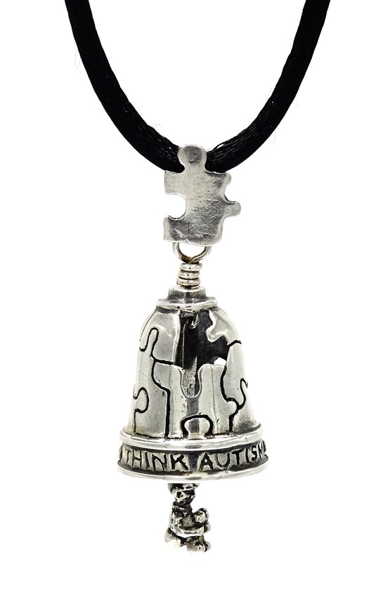 Sterling Silver Autism Bell Pendant On Satin Cord