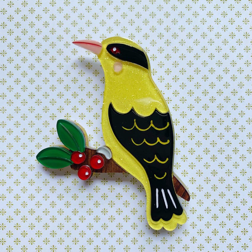 Bella The Black Naped Oriole  Brooch By She Loves Blooms