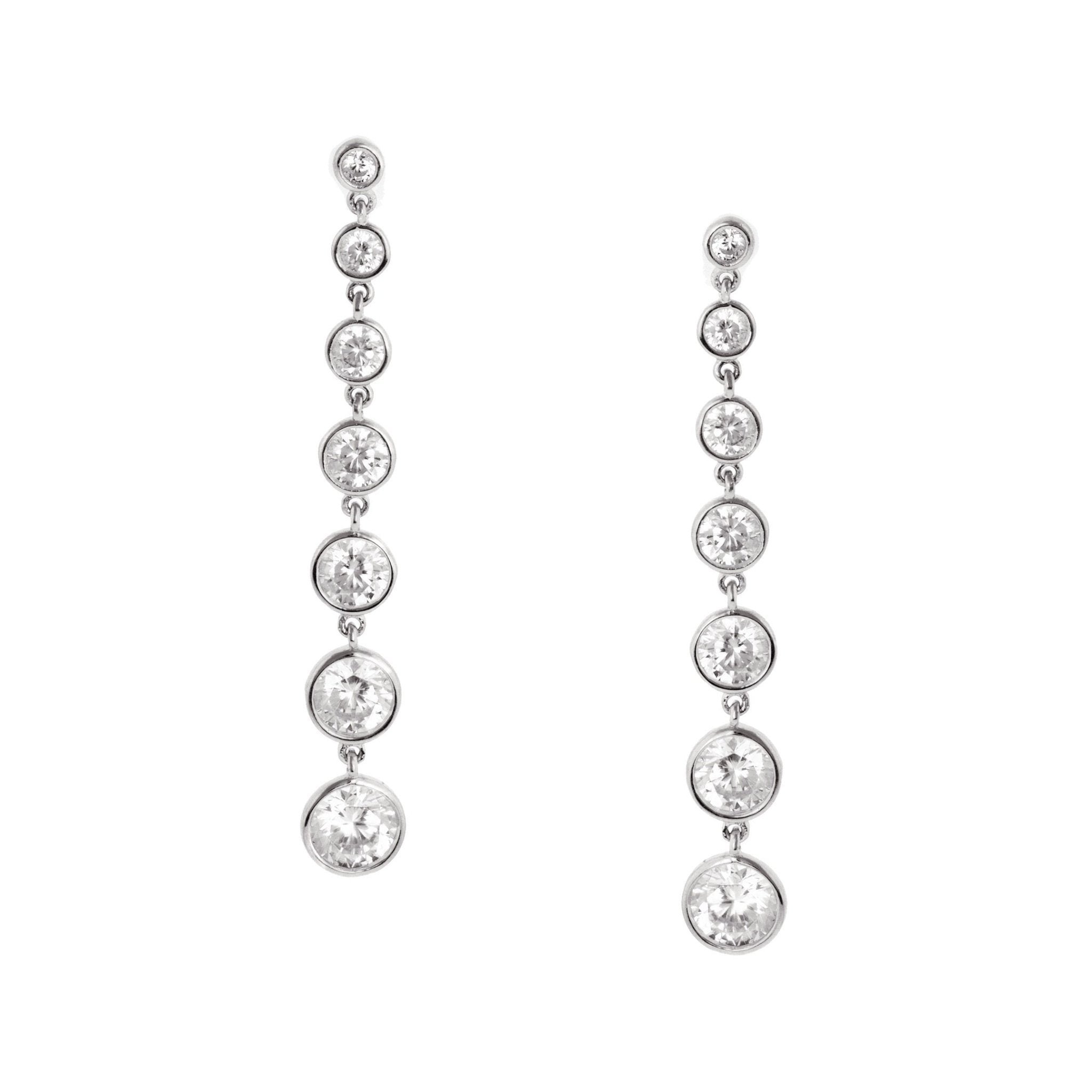 Crislu Bezel Set Drop Earrings Finished in Pure Platinum