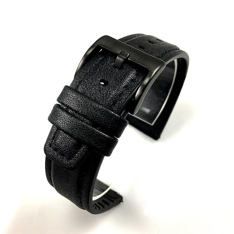 Black 20mm Leather Watch Strap Quick Release Band With Black Steel Buckle #1516