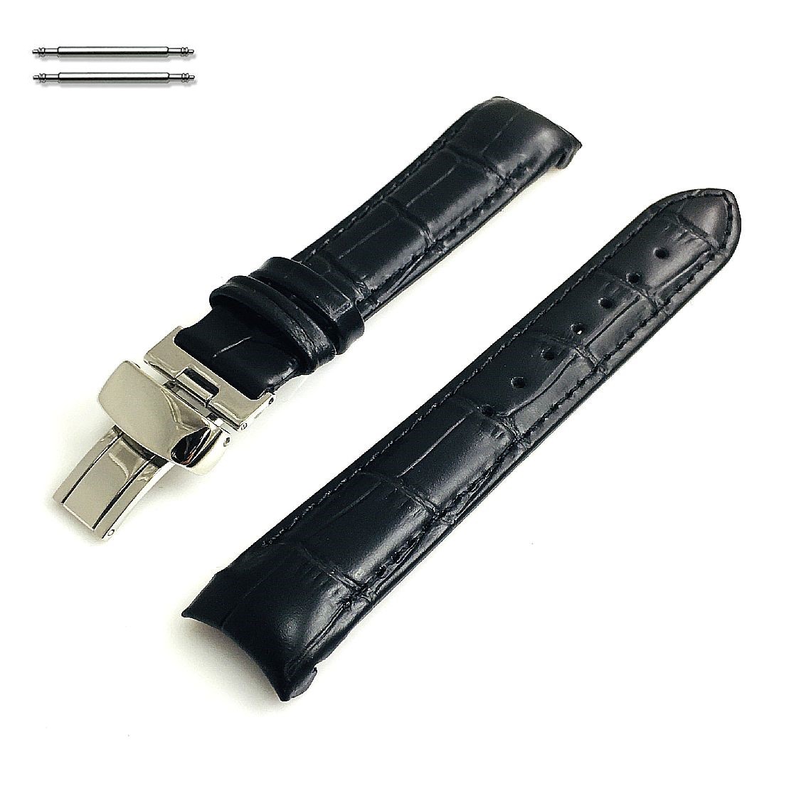 Black 21MM Curved End Croco Leather Replacement Watch Band Strap Butterfly Ckasp #1541