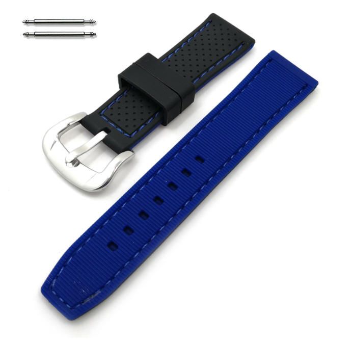 Black & Blue Double Side Silicone 20mm Replacement Watch Band Strap #4407