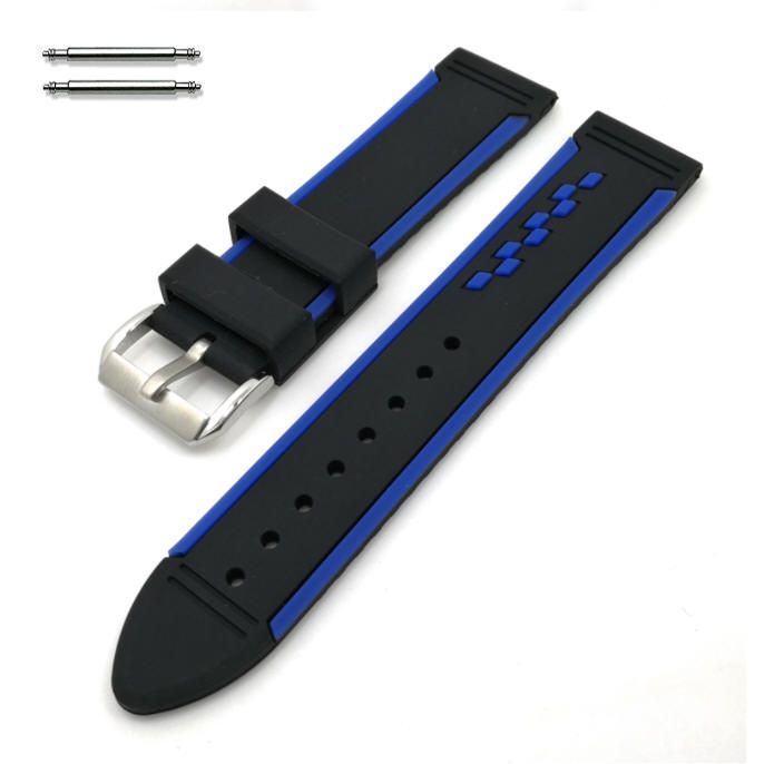 Black & Blue Racing Style Silicone 20mm Replacement Watch Band Strap #4402