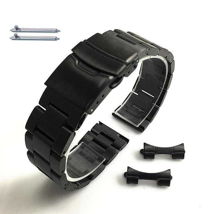 Black Brushed Metal Steel Curved End Replacement 24mm Watch Band #7007