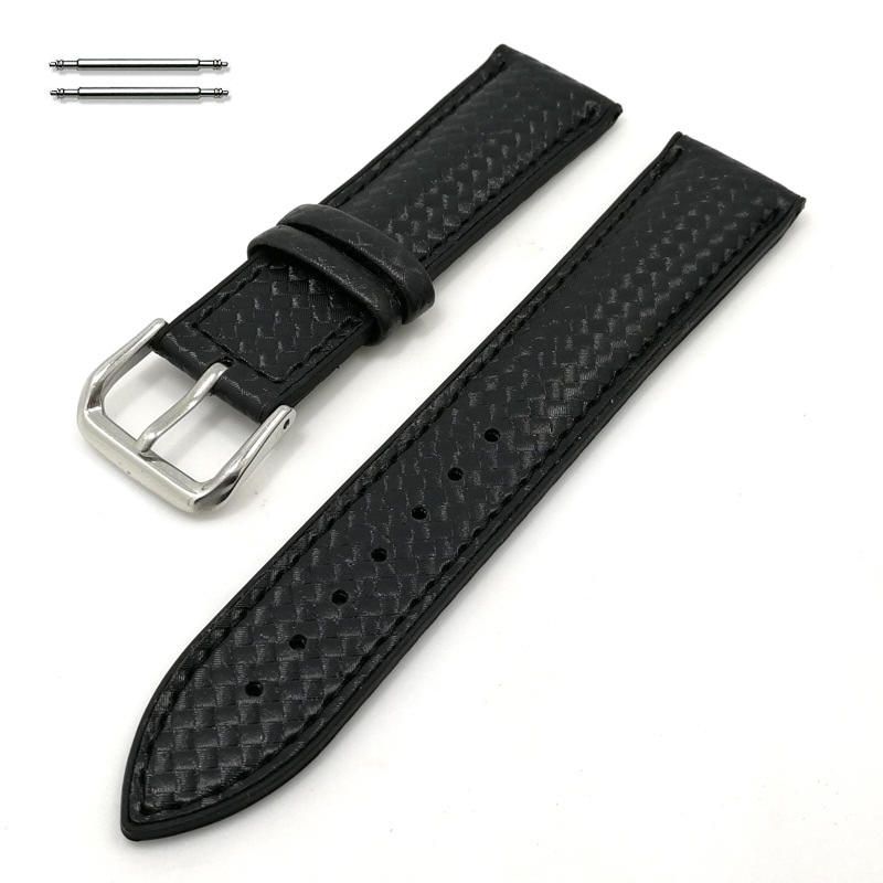 Black Carbon Fiber Style Leather 22mm Replacement Watch Band Strap #1501