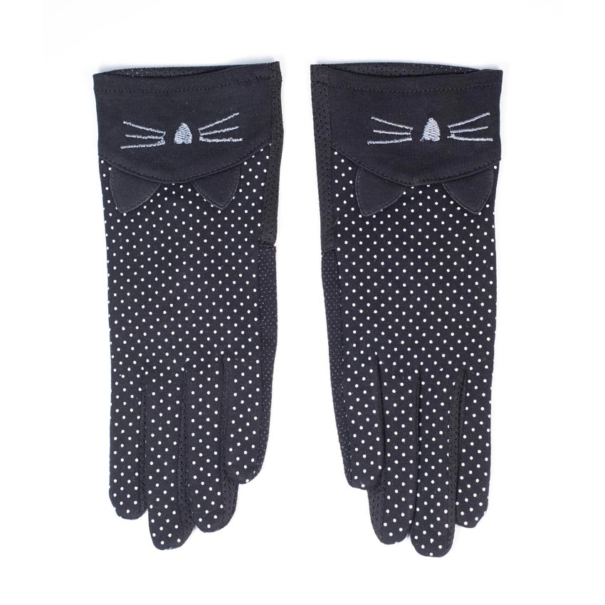 Black Cat Pin Dot Gloves By Unique Vintage