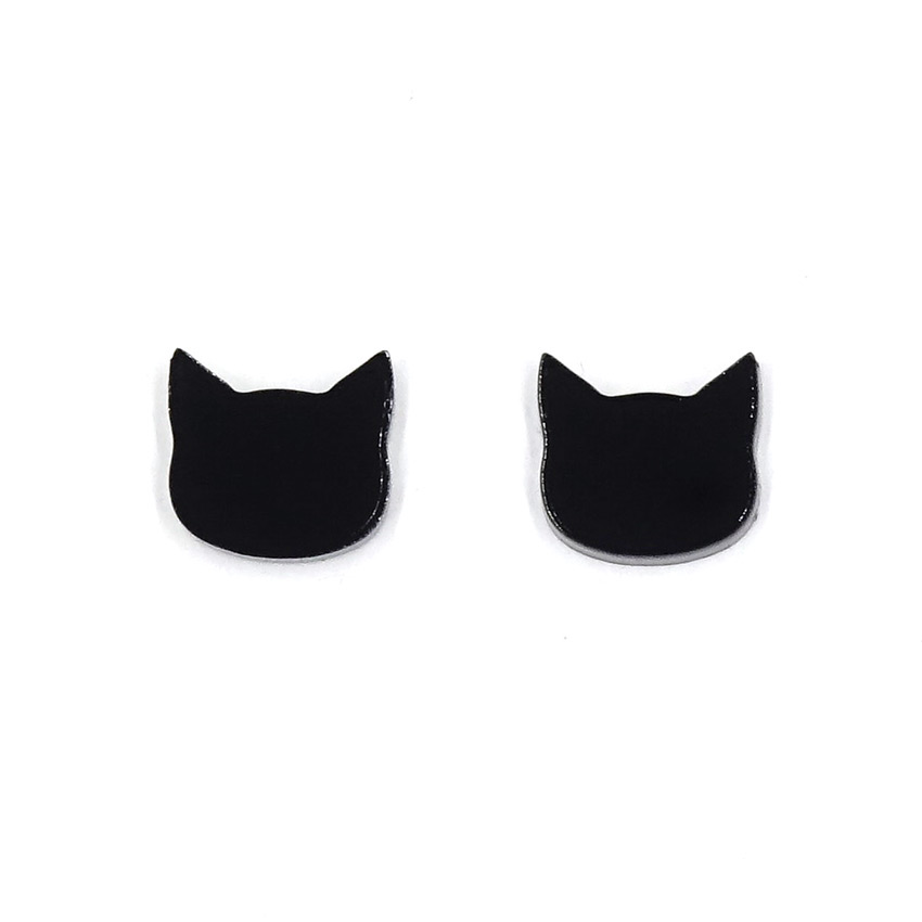 Little Black Cat Face Stud Earrings