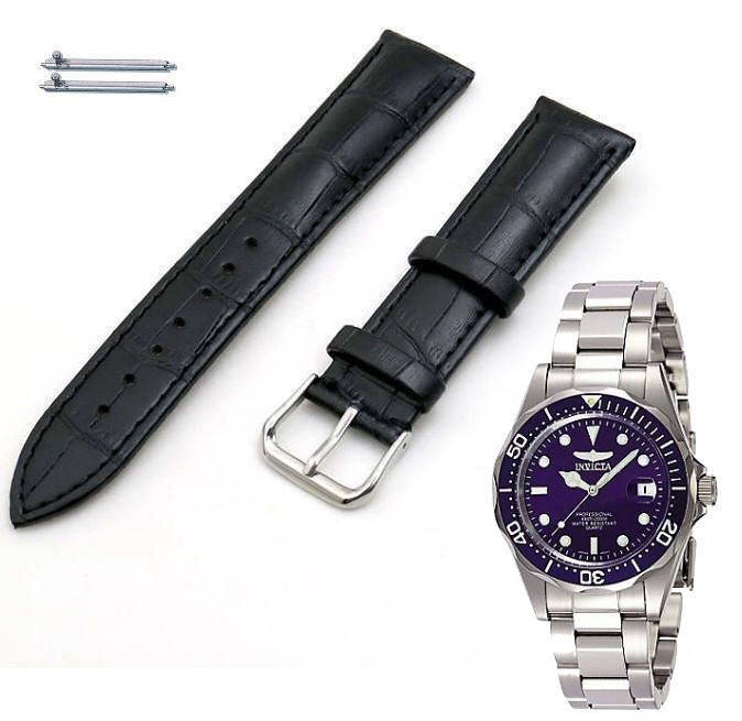 Black Croco Leather Watch Band Strap Fits Invicta Pro Diver 38mm #1041