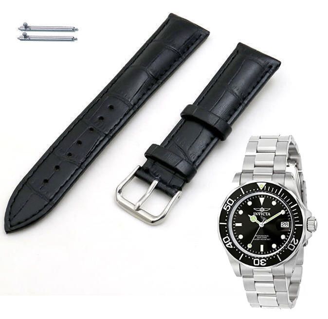 Black Croco Leather Watch Band Strap Fits Invicta Pro Diver 40mm 9307 9308 #1041