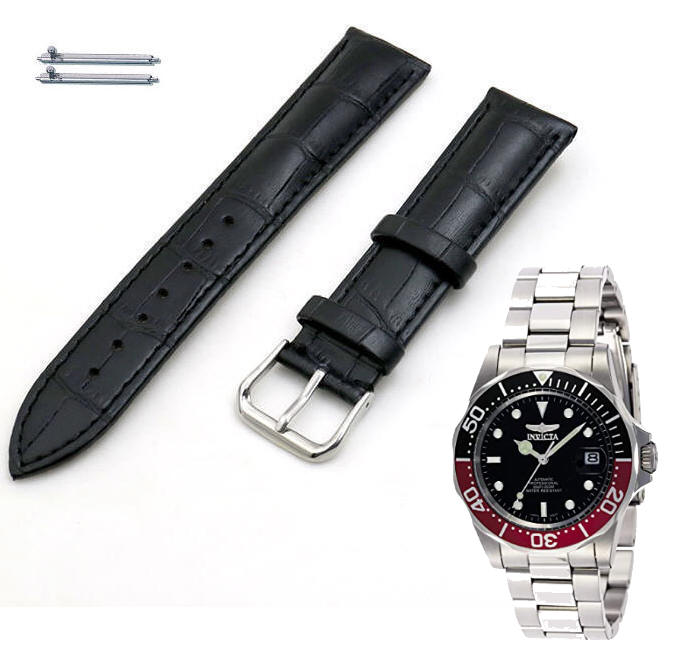 Black Croco Leather Watch Band Strap Fits Invicta Pro Diver 40mm 9403 9404 #1041