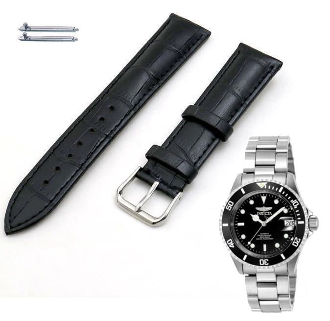 Black Croco Leather Watch Band Strap Fits Invicta Pro Diver 9937 9937OB 1041