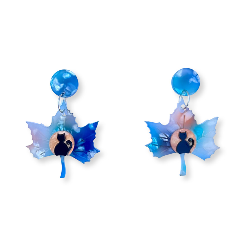 Black Kitty Leaf Earrings By Wintersheart