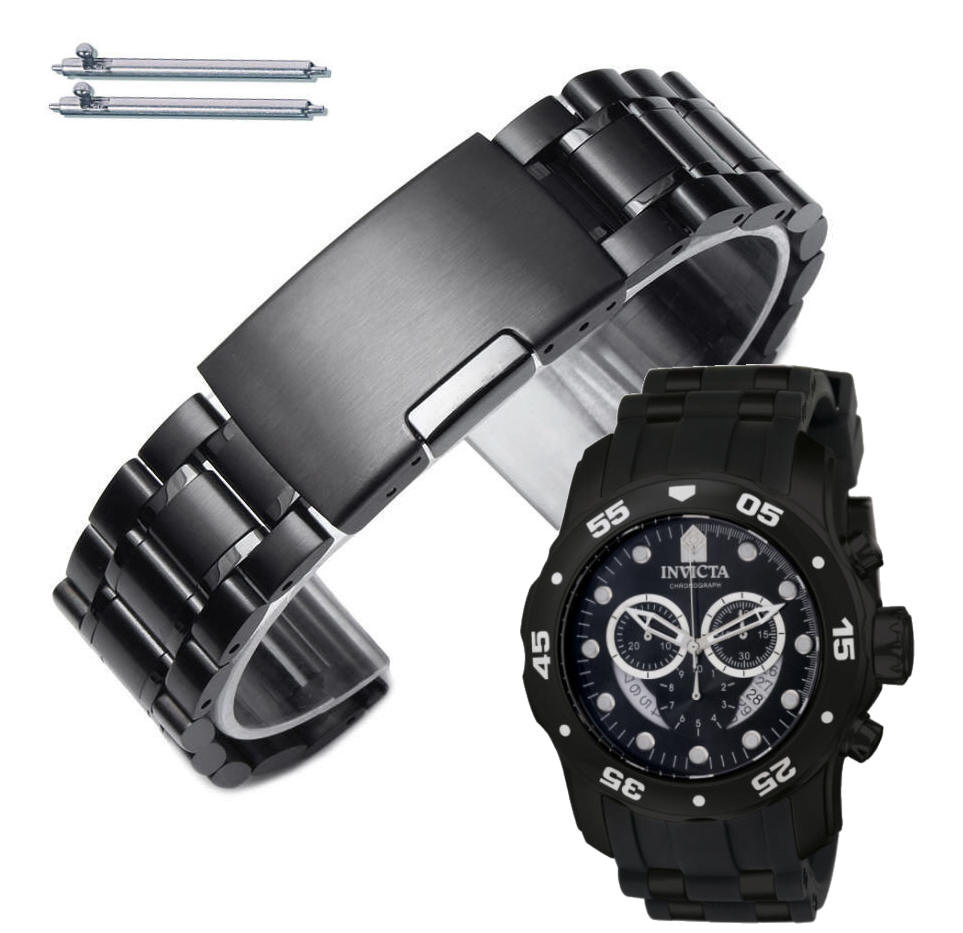Black Metal Replacement Watch Band Fits Invicta Pro Diver 48mm Scuba 6986 #5016