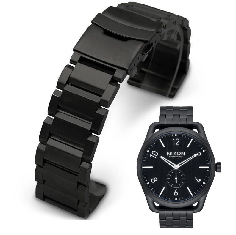 Black Metal Steel Replacement Watch Band Fits Nixon C45 45mm #5002