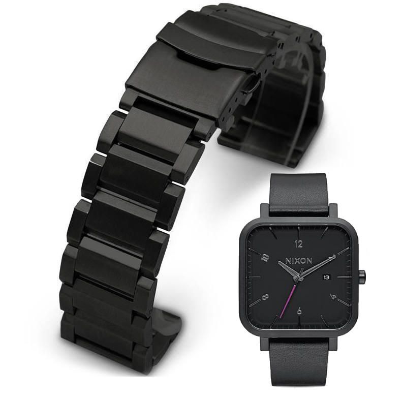 Black Metal Steel Replacement Watch Band Fits Nixon Ragnar 40mm #5002