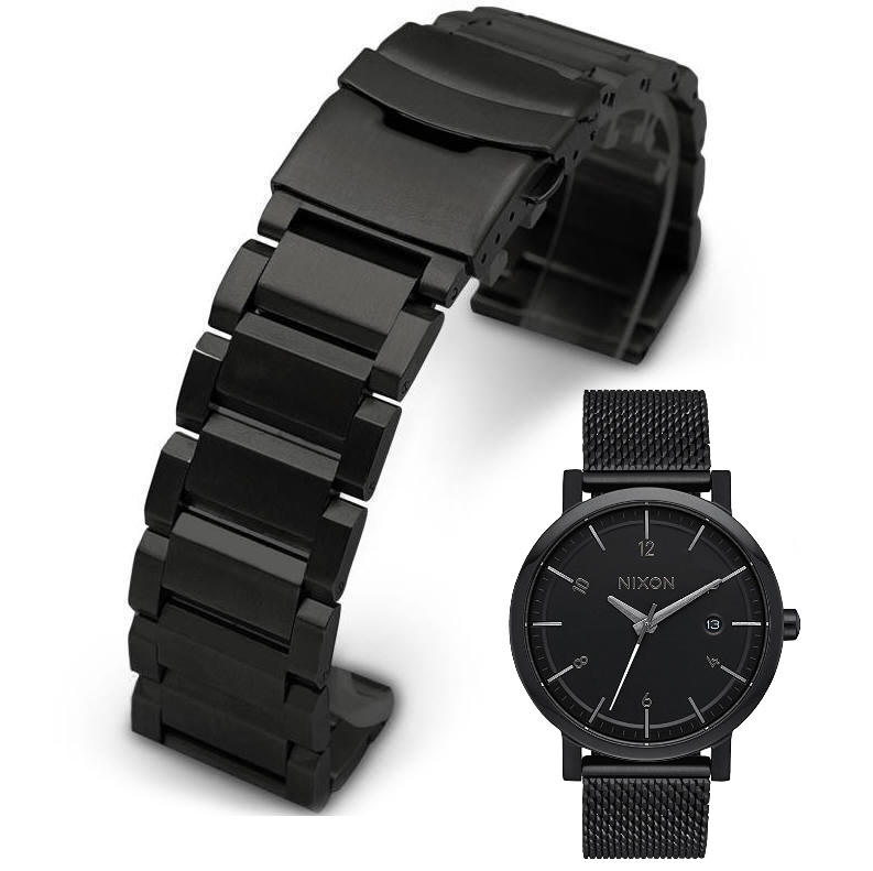 Black Metal Steel Replacement Watch Band Fits Nixon Rollo 42mm #5002