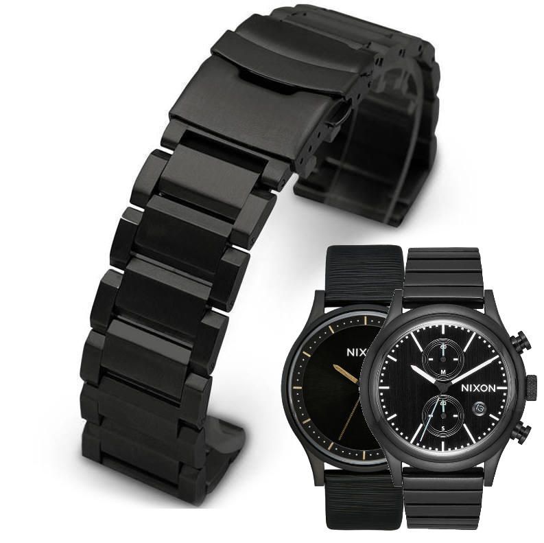 Black Metal Steel Replacement Watch Band Fits Nixon Station and Chrono #5002