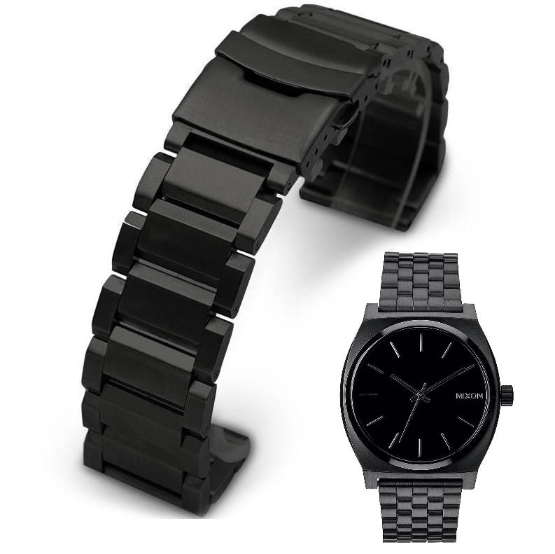 Black Metal Steel Replacement Watch Band Fits Nixon Time Teller 37mm #5002