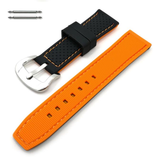 Black & Orange Double Side Silicone 20mm Replacement Watch Band Strap #4406