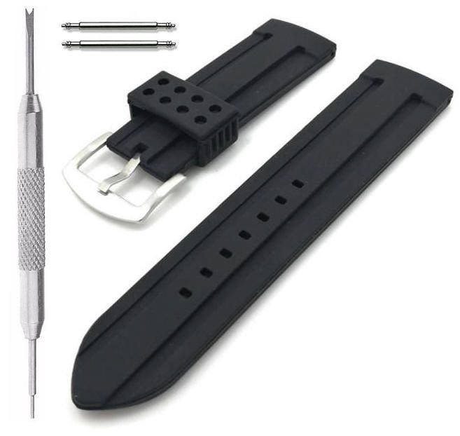 Black Silicone Sports  Watch Band #4421-22