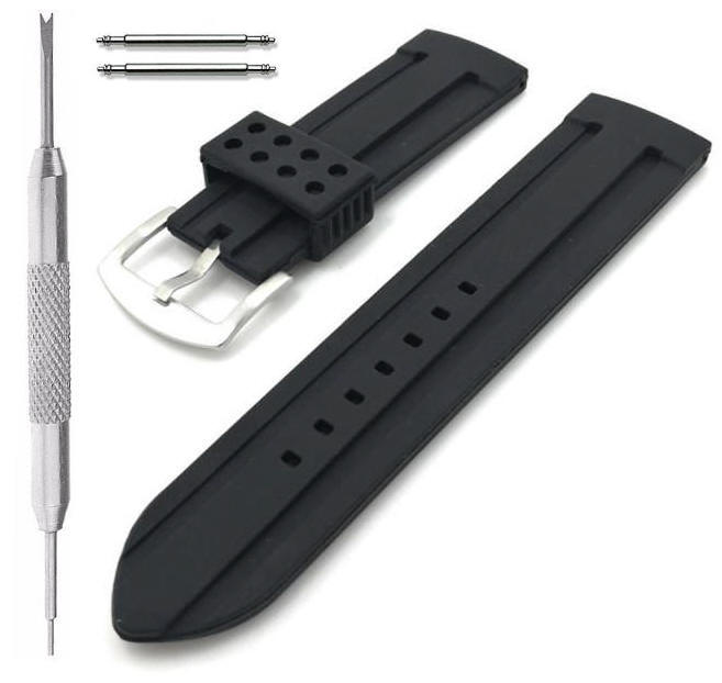 Black Silicone Sports  Watch Band #4421-26