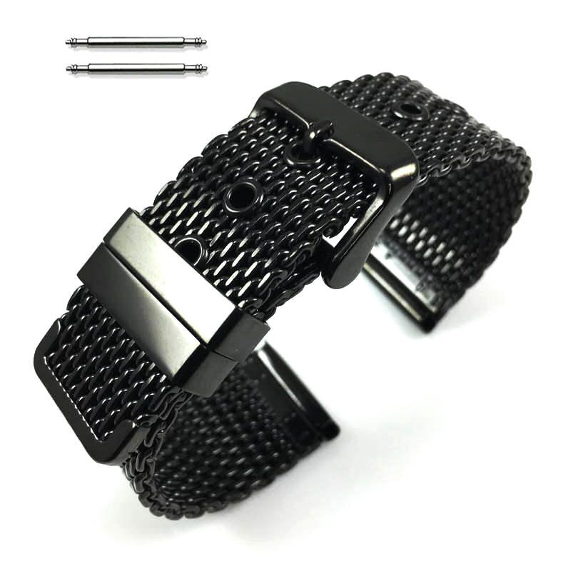 Black stainless Steel Thick Mesh 18mm Replacement Watch Band Strap #5102