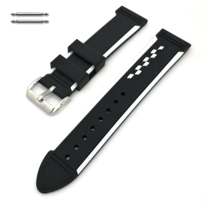 Black & White Racing Style Silicone 20mm Replacement Watch Band Strap #4401