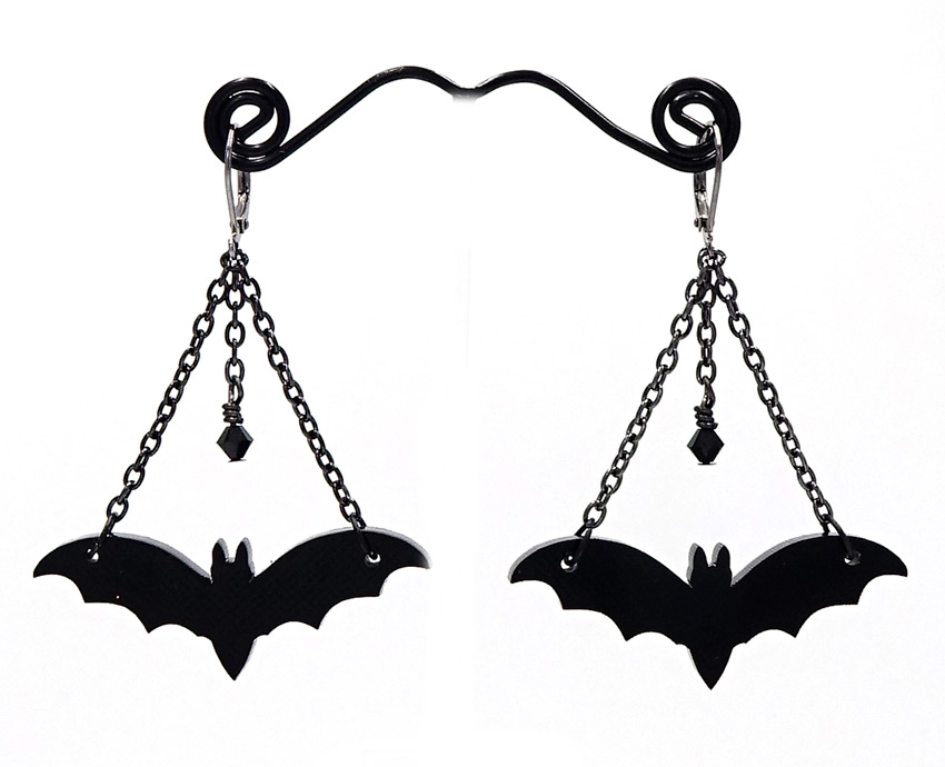 Black Dark As Night Bat Earrings